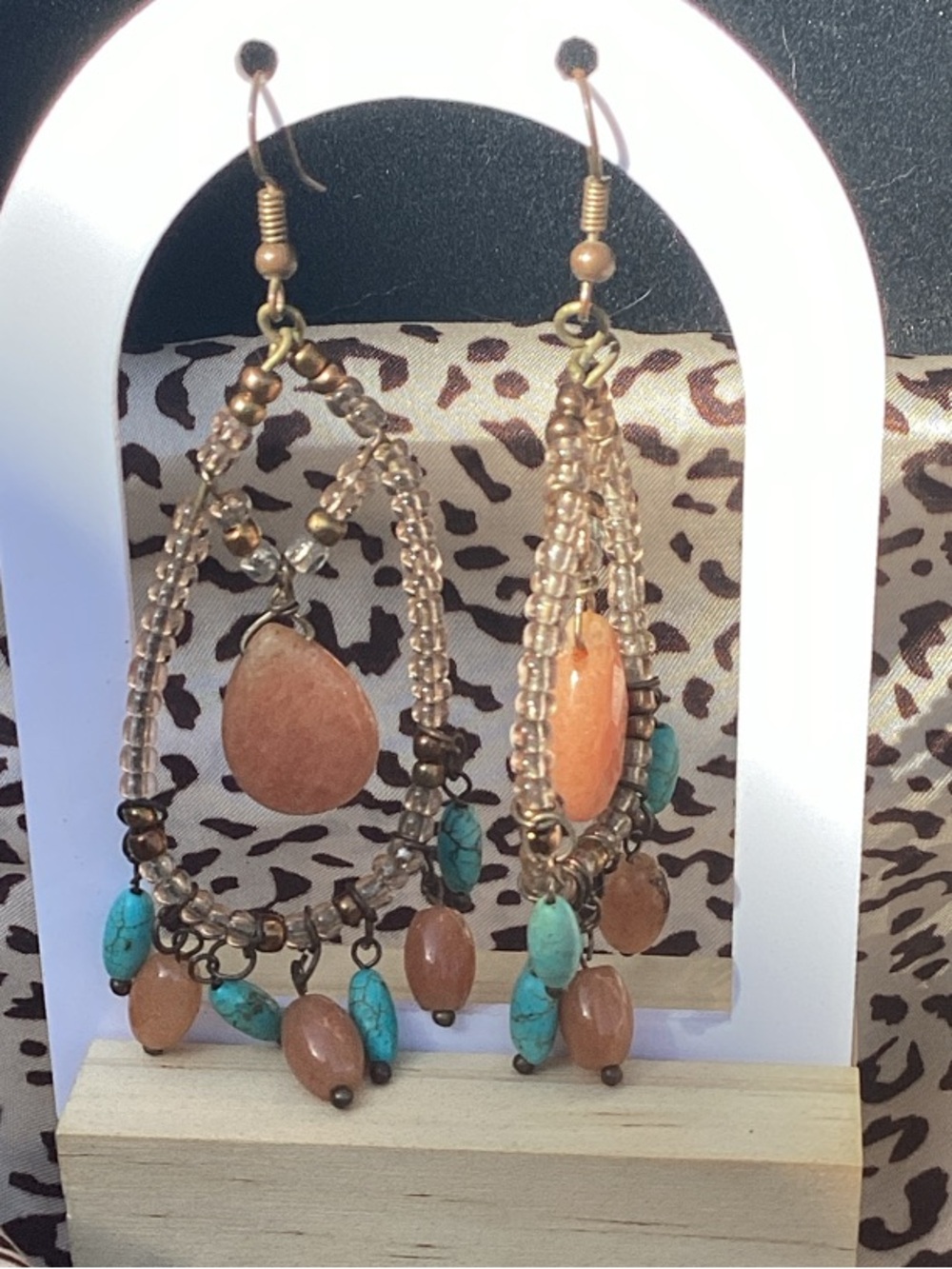 & Other Stories Peach and Turquoise Beaded Teardrop Dangle Earrings